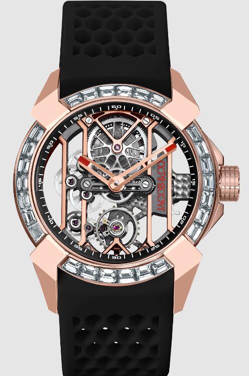 Jacob & Co Replica watch EPIC X ROSE GOLD BAGUETTE (BLACK NEORALITHE INNER RING) EX100.43.LD.AA.A